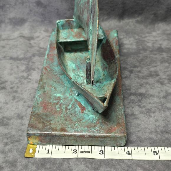 Vintage Copper Brass Tone Metal Sailboat w. Movable Sail Nautical Ship Boat Sea - Picture 10 of 11